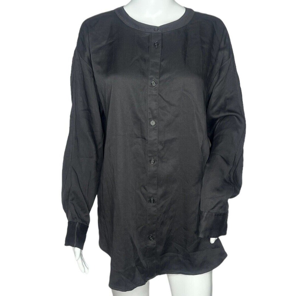 Lou & Grey Shirt Womens Medium Dark‎ Gray Button Up Tunic Top Neutral Minimalist